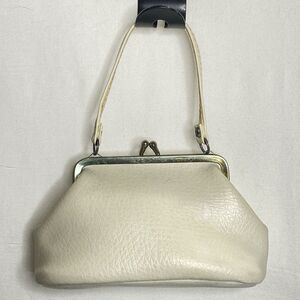 Vintage Pebbled Faux Leather Metal Frame Kiss Lock Handbag Top-Handle White
